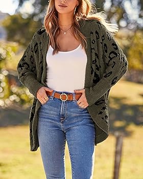 BTFBM Leopard Cardigan for Women Long Sleeve Open Front